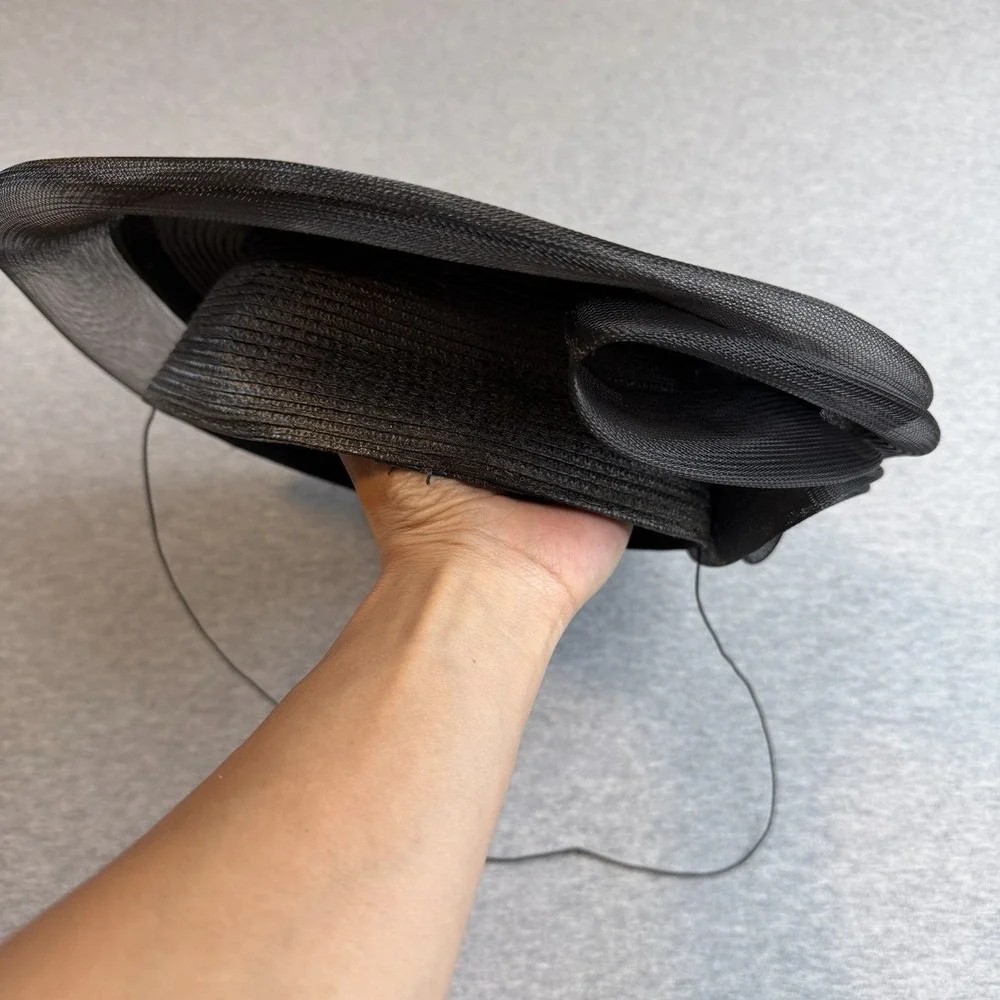 Vtg Black Straw Sinamay Mesh Fascinator Hat Made in Taiwan ROC Church Derby Tux